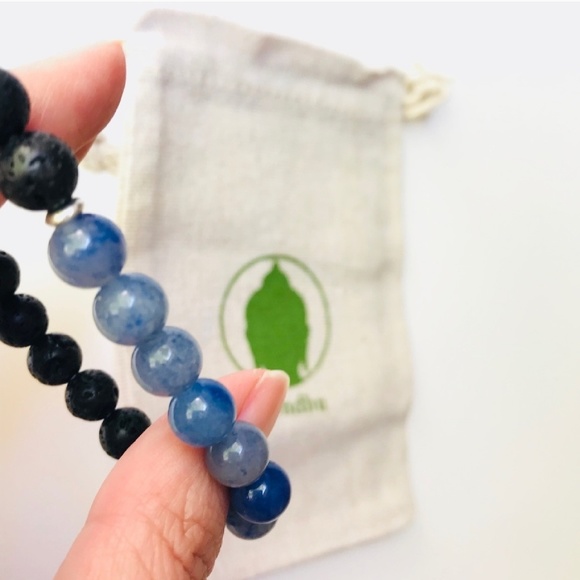 Blue Calcite & Lava Mala Aromatherapy Bracelet - Picture 2 of 4